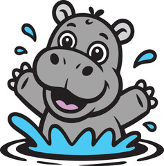 Happy Cartoon Hippo Splashing in Water hippopotamus