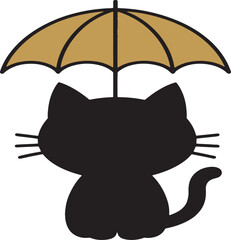 Black Cat Silhouette Holding an Umbrella vector illustration