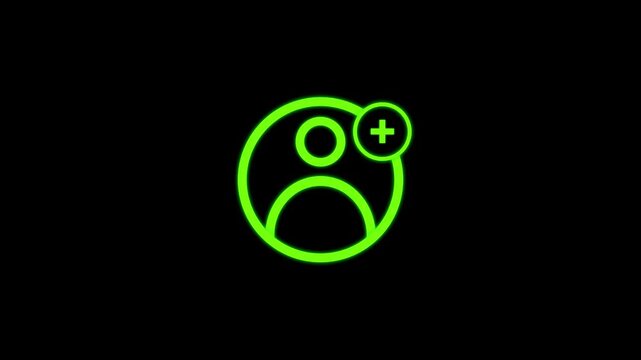 Simple person icon with plus sign used for user management, digital registration, or profile adding functionality