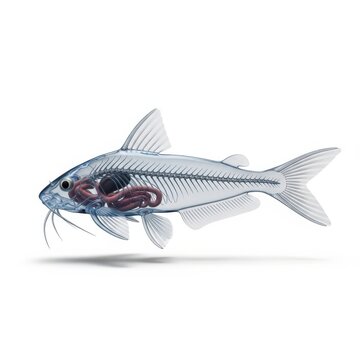 Clear cory catfish skeleton and organs anatomy study aquatic life detailed isolated on white background