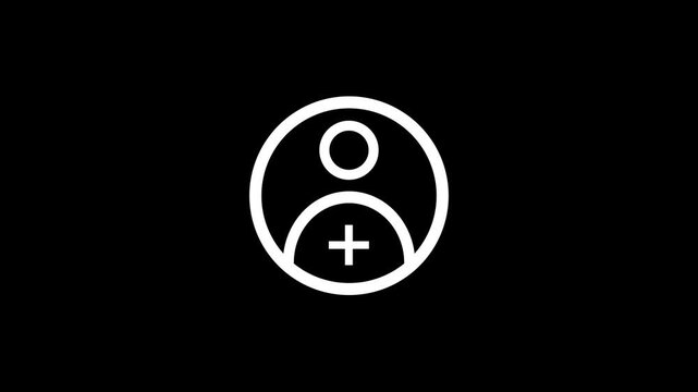 Minimal line art icon showing user profile with plus sign, representing account creation, adding new user, or inviting contacts in digital applications