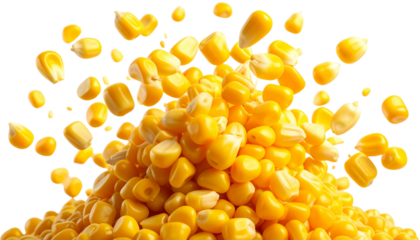 Floating Corn Kernels Realistic Collection PNG Transparent Background.