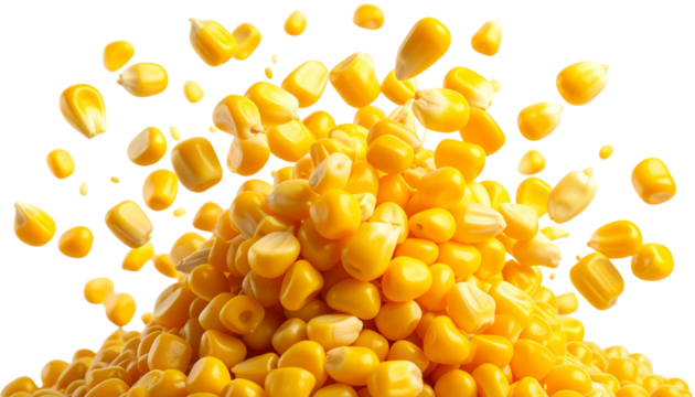 Floating Corn Kernels Realistic Collection PNG Transparent Background. - Powered by Adobe