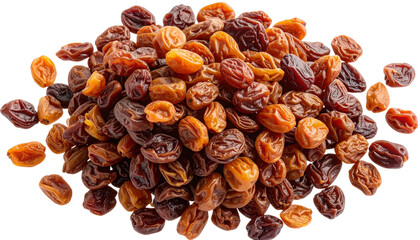 Obraz premium Floating Dried Raisins Scattered PNG Transparent Background.