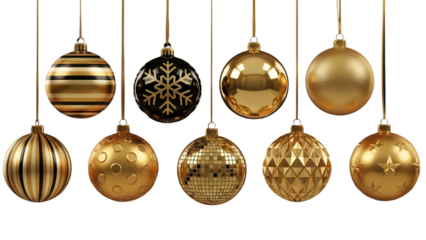 Golden easter eggs hanging against transparent background festive spring holiday decoration
