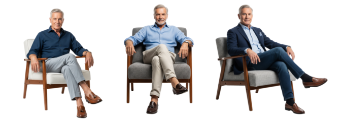 Diverse of senior men sitting relax on chair isolated on white