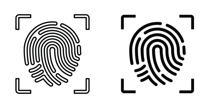 Touch ID icon set. Touch ID vector symbol in black filled and outlined style.
