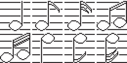 Naklejka premium Musical not icon line with grid black-white vector pixel art icon