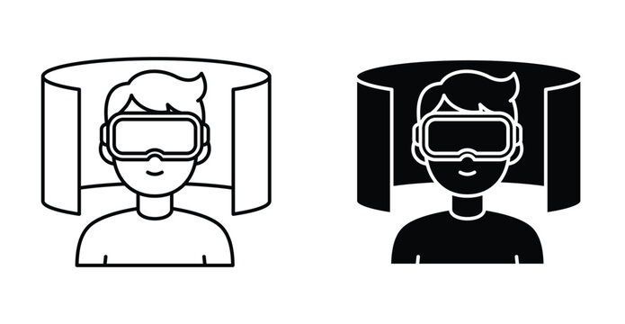 Virtual tour icon set. Virtual tour vector symbol in black filled and outlined style.