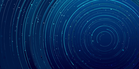 Abstract swirling blue lines create a hypnotic circular pattern with sparkling effects
