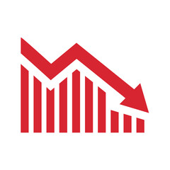 Graph going down sign with red arrows vector. Bar chart symbol icon with arrow moving down and sales bar chart.