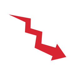 Graph going down sign with red arrows vector. Bar chart symbol icon with arrow moving down and sales bar chart.