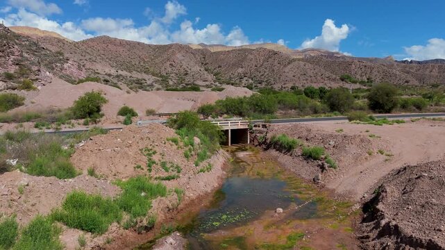 Vista a&eacute;rea con drone de la quebrada de Humahuaca, provincia de Jujuy, Argentina