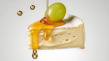 Brie cheese with honey and grapes, a delicious gourmet food pairing
