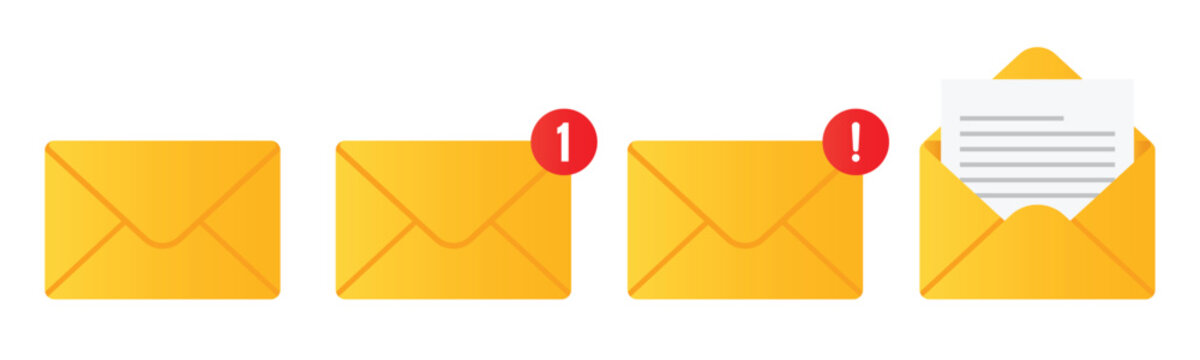 Message icon set. mail symbols with notification alerts and open envelope illustrations, email icons for app, UI and web, vector illustration