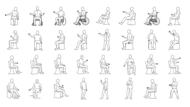 Human figures set for architectural plans, an auto cad drawing of a family.