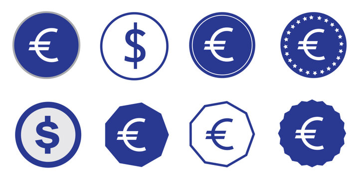 dollar and euro currency icon set, vector symbols representing money, finance, wallet, payment, and banking concepts for digital applications, web design, and financial business