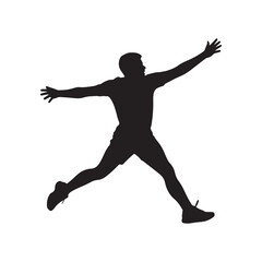 Athlete in Mid-Air Jump with Arms Extended