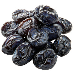 Obraz premium Pile Of Shiny Black Prunes. Dried Fruit For Healthy Snacking And Digestive Health Isolated On Transparent Background