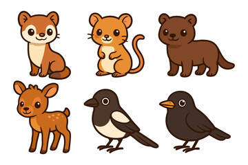 Fototapeta premium Cute cartoon forest animals collection in flat style