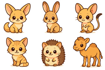 Fototapeta premium Cute cartoon animals collection with fox, rabbit, mouse, cat, hedgehog, and camel