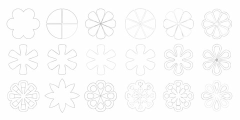Collection of delicate floral outlines with varying petal arrangements and shapes