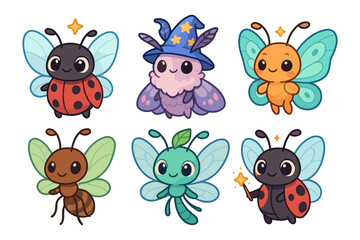 Obraz premium Cute cartoon insects with magic touch in colorful cartoon style