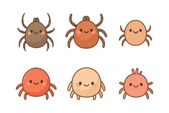 Cute cartoon spider and crab characters with smiling faces on white background