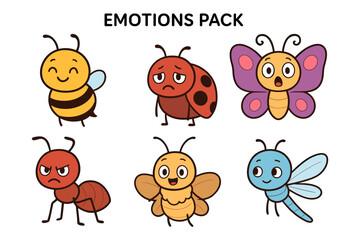 Fototapeta premium Cute insect emotions pack: adorable cartoon bugs expressing various moods