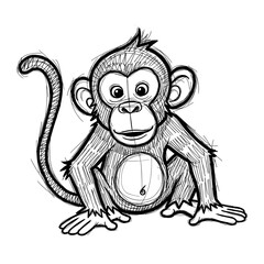 Obraz premium Cartoon monkey sitting with curious expression and playful posture 