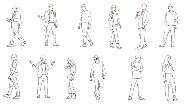 Set of 2D People Figures as an Auto Cad Drawing for Architectural Plans.