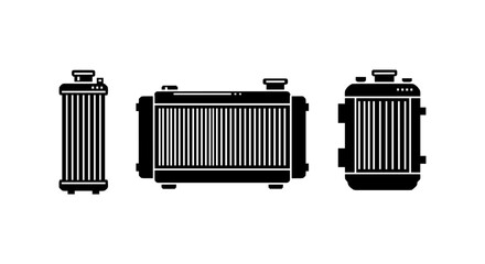 Fototapeta premium Silhouette radiator set: minimalistic retro heater design in black and white