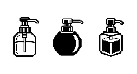 Obraz premium Pixel art soap dispensers set in black and white