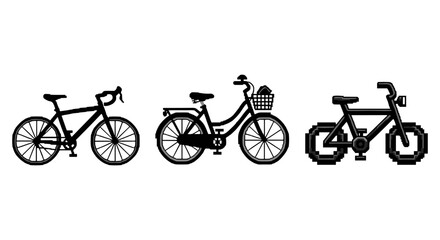 Obraz premium Trio of unique bicycle designs: road, urban, and pixel art styles