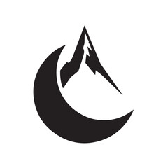 Fototapeta premium Mountain Peak Silhouette in Minimalist Crescent Moon Shape with Simple Black Design for Logo Template