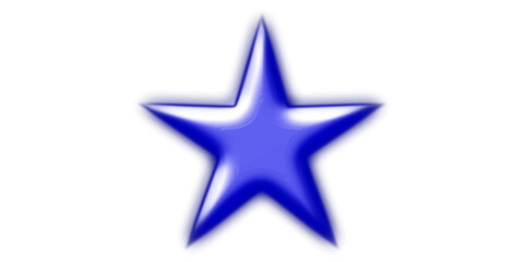 A vibrant blue five-pointed star with a glossy finish and a subtle glow, centered on a clean white background.