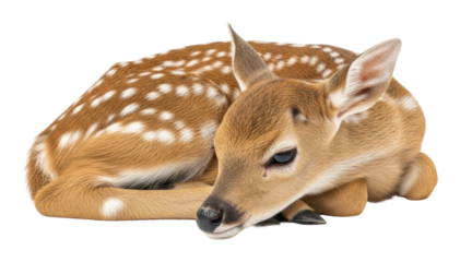 Resting fawn in nature wildlife serene environment isolated on transparent background