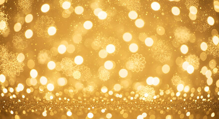 A shimmering golden background with sparkling bokeh lights and subtle snowflake patterns, creating a festive and magical atmosphere.