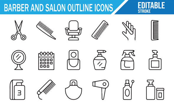 Hairdressing and grooming equipment minimalist vector icon pack