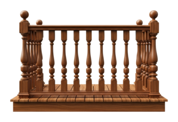 Elegant wooden railing design modern home interior front view isolated on transparent background