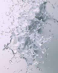 Obraz premium Water explodes, droplets fly in a burst of liquid motion against a light background