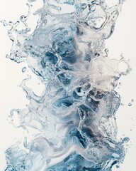 Fototapeta premium Water splash formation dynamic, swirling blue and white liquid against a bright backdrop