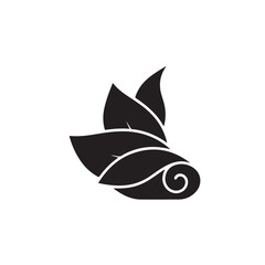 Stylized Leaf Icon in Simple Modern Design with Black and White Color Scheme on Clean White Background for Logo Template