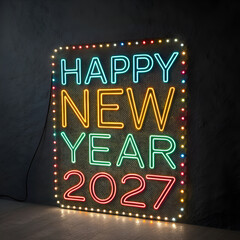 Happy New Year 2027 Neon Sign on transparent background