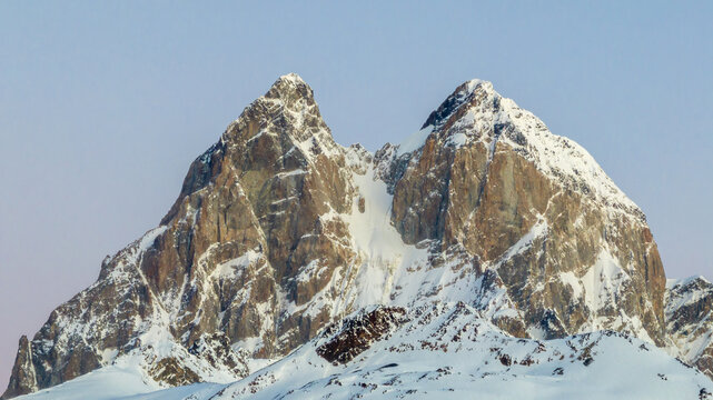 Ushba mountain. The double-headed mountain peak. Georgia.
