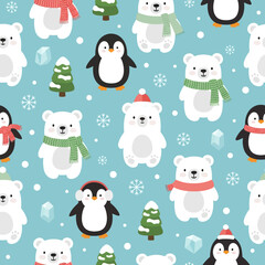 seamless pattern with christmas penguins