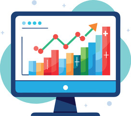 Visualizing data growth on a computer screen with a colorful upward trending graph