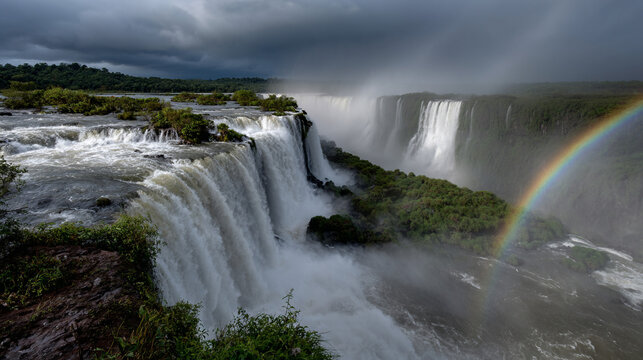 Panoramic shot of Waterfalls with multiple cascades.