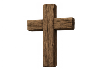 Wooden christian cross symbol representing faith, spirituality, religion, and sacrifice on a transparent background