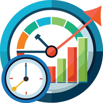 Measuring performance and efficiency with speed indicators time management and data analysis graphics